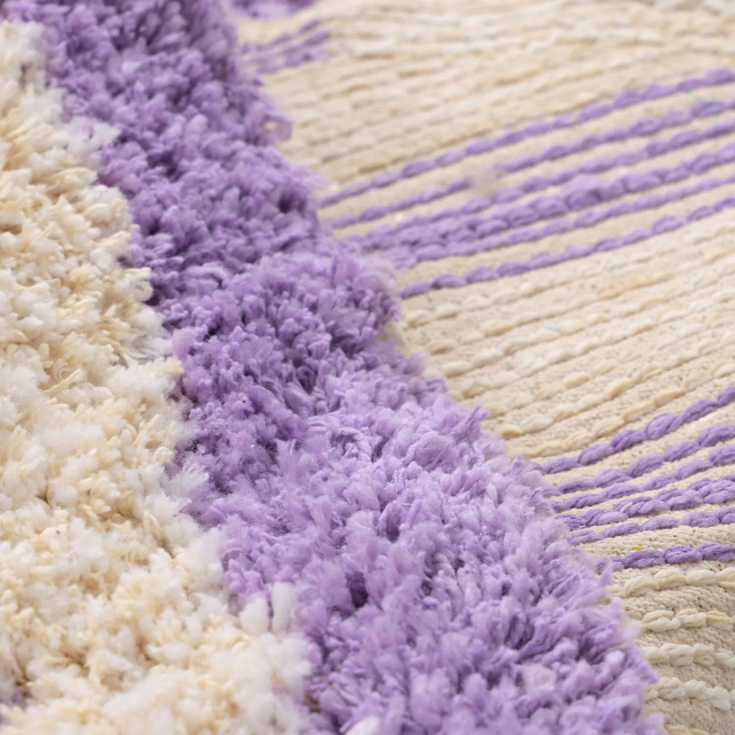 Tapete redondo - Thira Stripe Cotton Shaggy (creme/roxo claro)