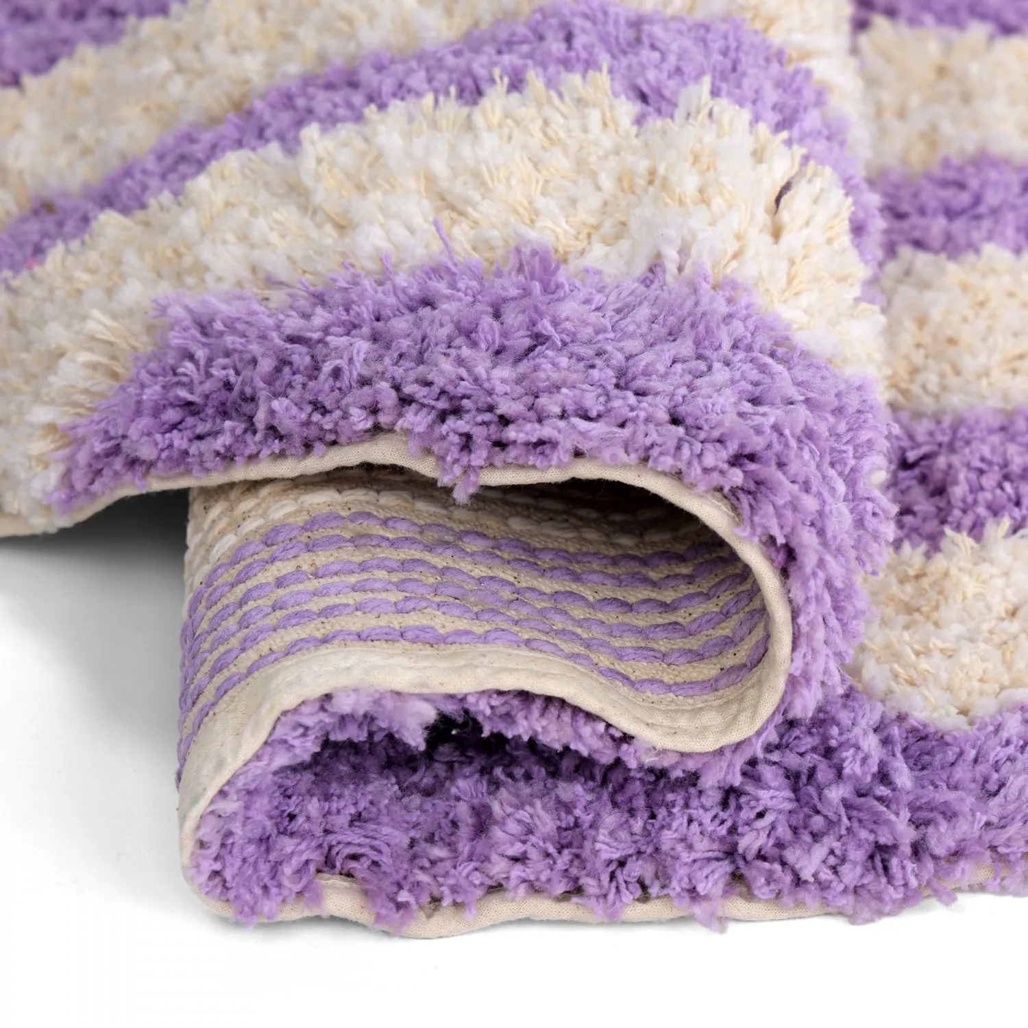 Tapete redondo - Thira Stripe Cotton Shaggy (creme/roxo claro)