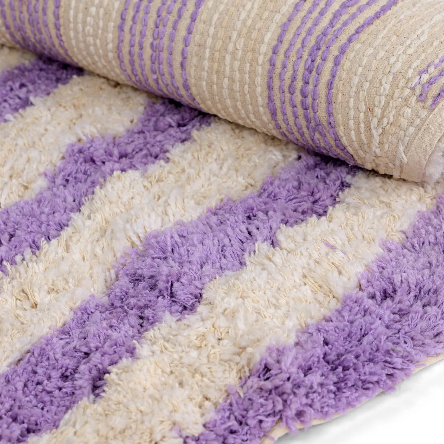 Tapete redondo - Thira Stripe Cotton Shaggy (creme/roxo claro)