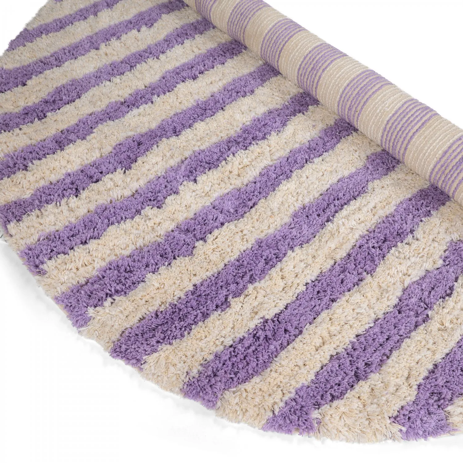 Tapete redondo - Thira Stripe Cotton Shaggy (creme/roxo claro)