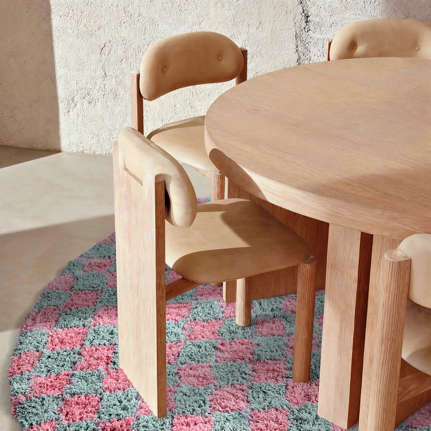 Tapete redondo - Methoni Check Cotton Shaggy (azul claro/rosa claro)