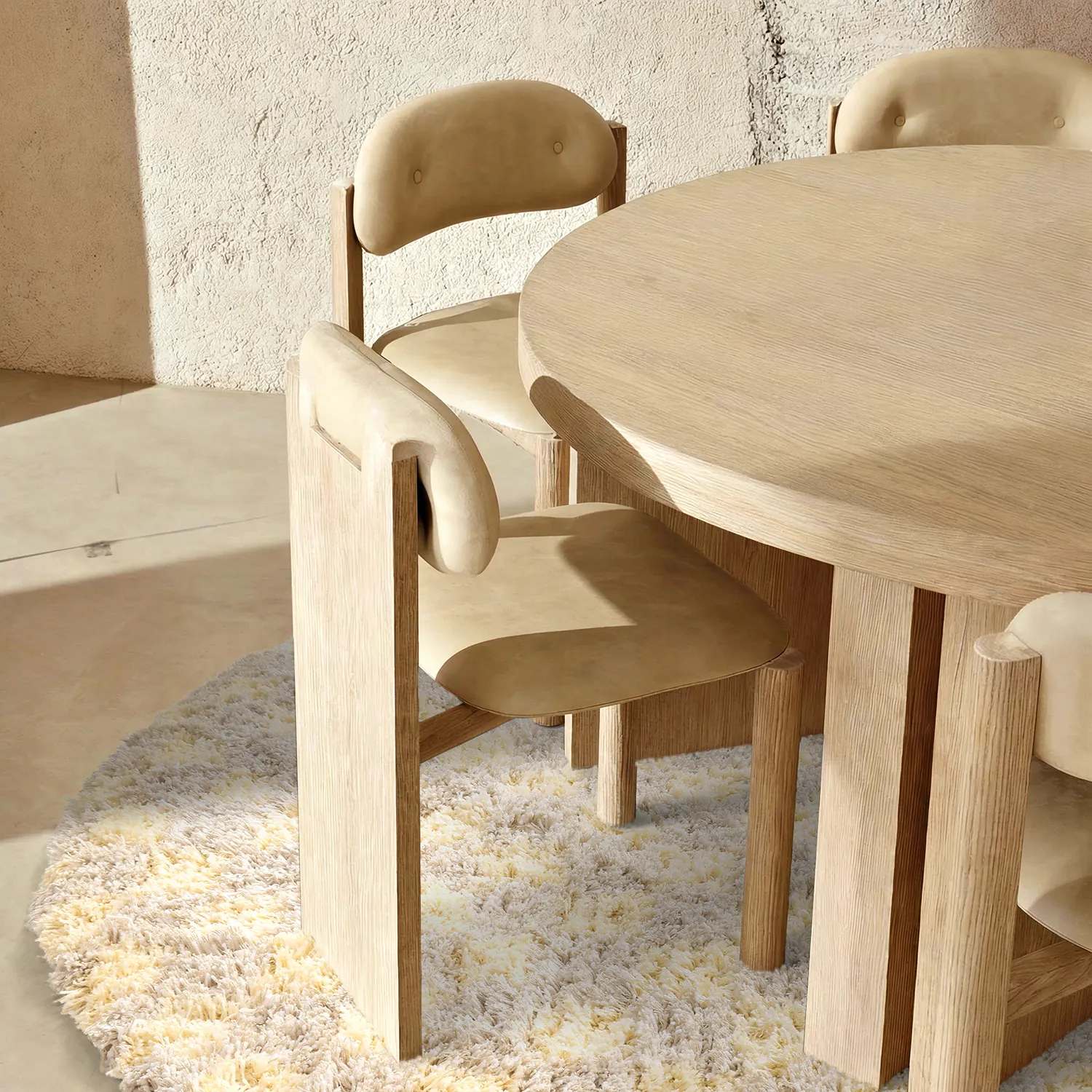 Tapete redondo - Methoni Check Cotton Shaggy (creme/amarelo claro)