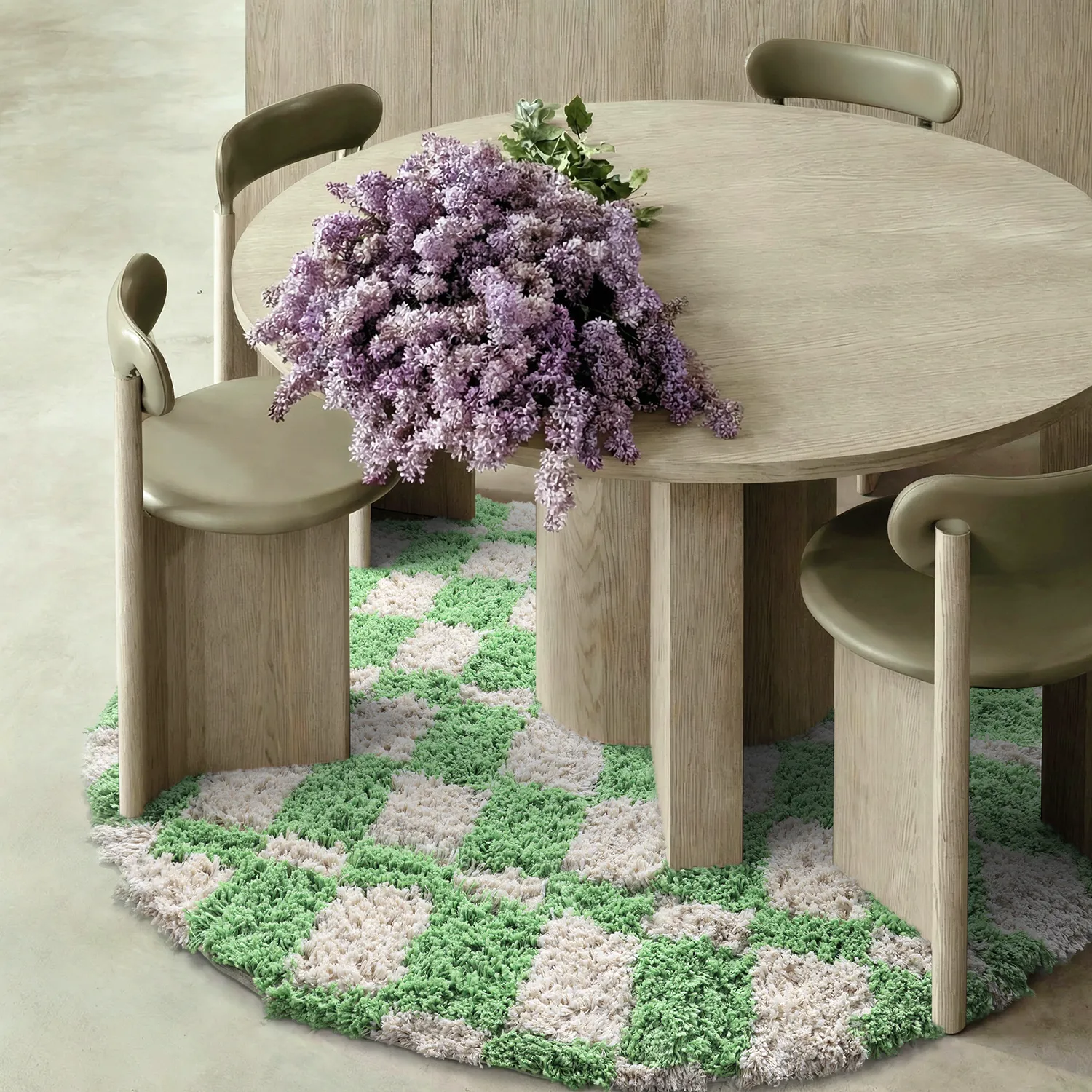 Tapete redondo - Atrani Natural Cotton Shaggy (verde)