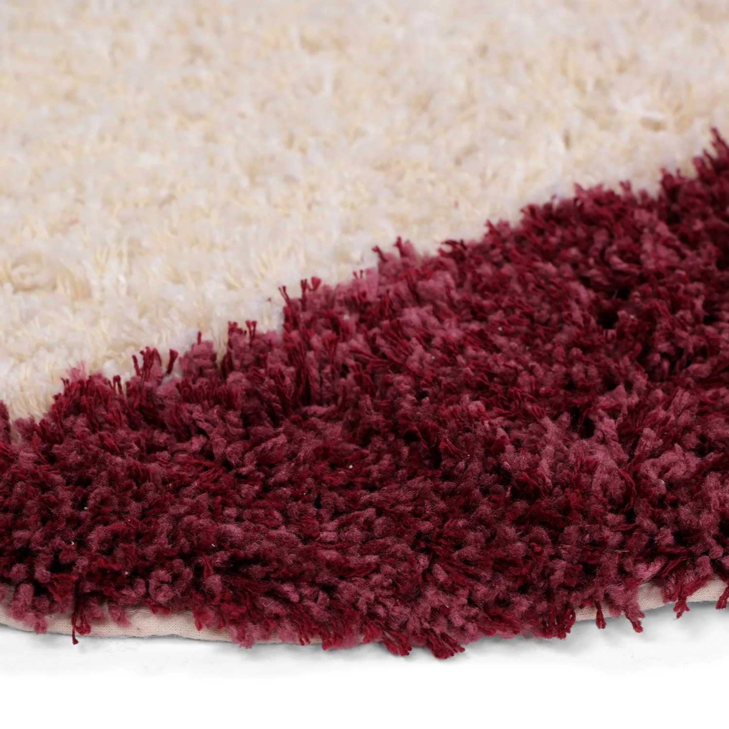 Tapete redondo - Begur Natural Cotton Shaggy (branco sujo/bordô)