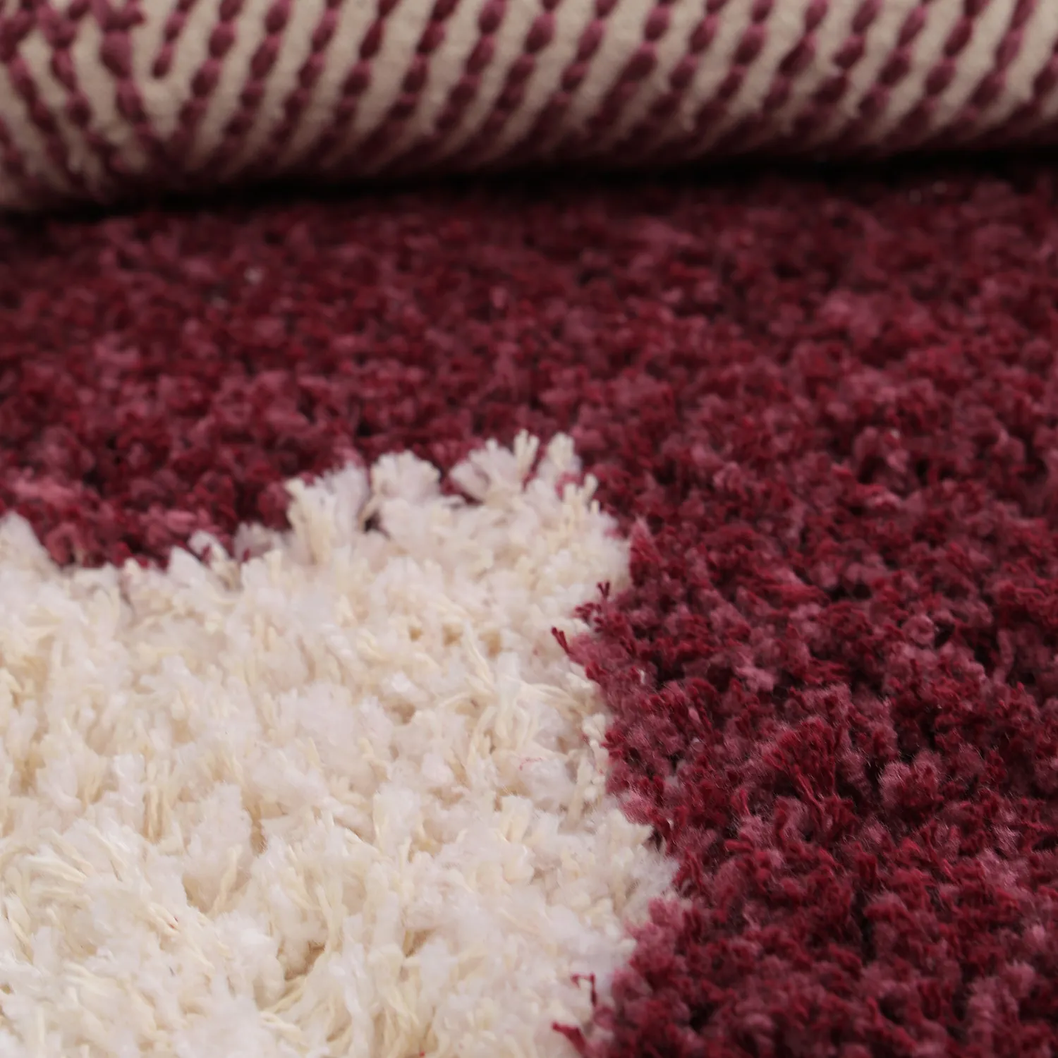 Tapete redondo - Begur Natural Cotton Shaggy (branco sujo/bordô)