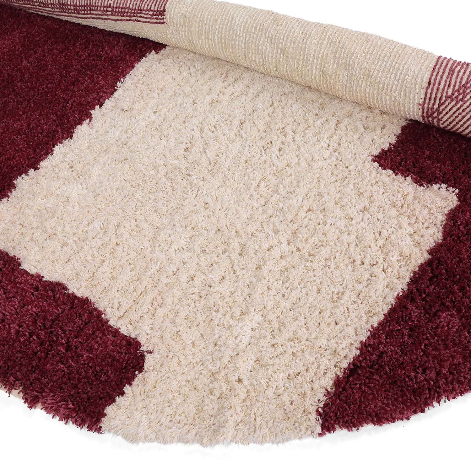 Tapete redondo - Begur Natural Cotton Shaggy (branco sujo/bordô)