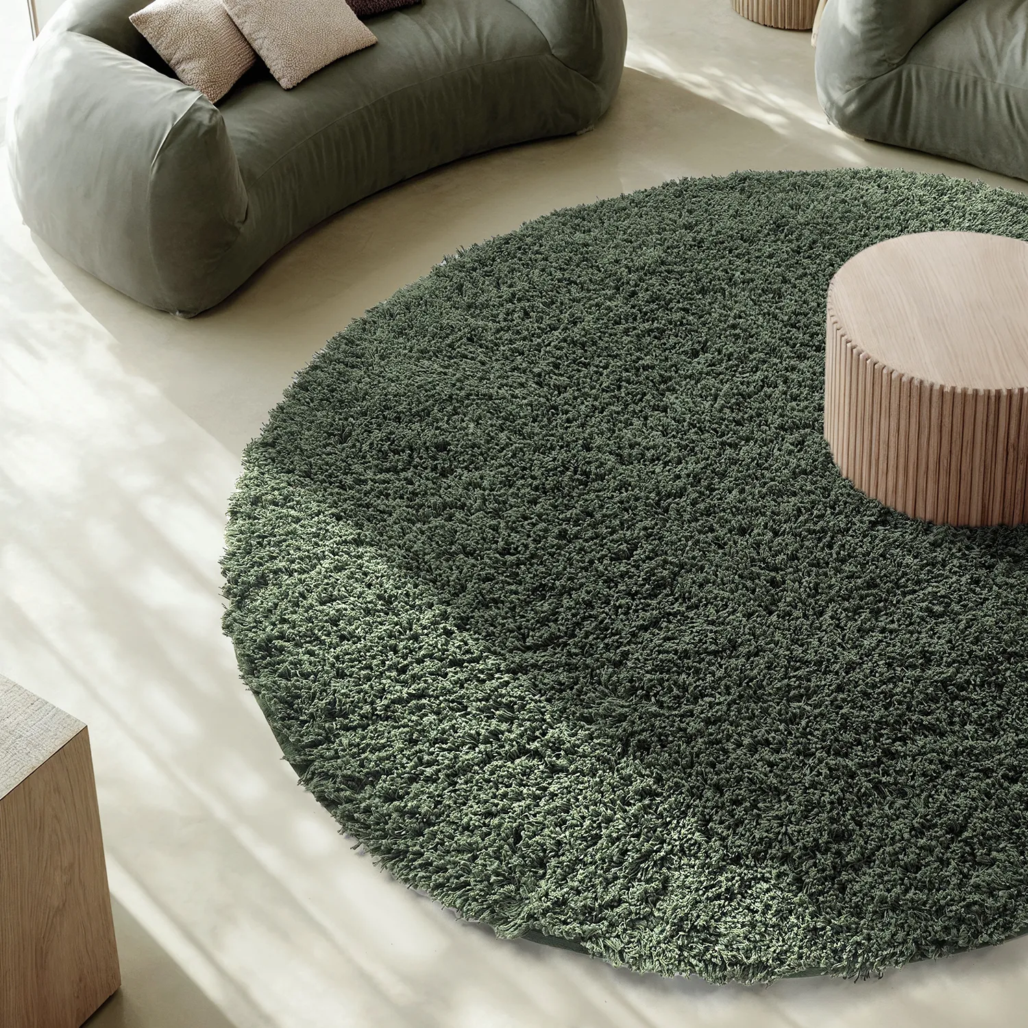 Tapete redondo - Combarro Solid Cotton Shaggy (verde)