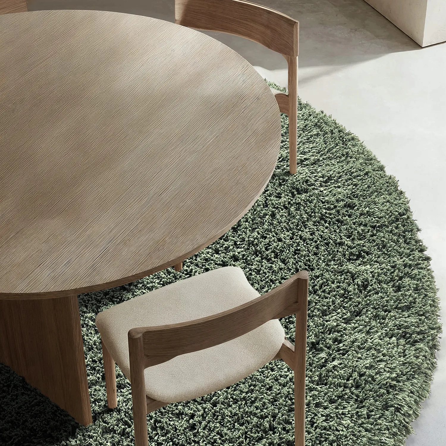 Tapete redondo - Combarro Solid Cotton Shaggy (verde)