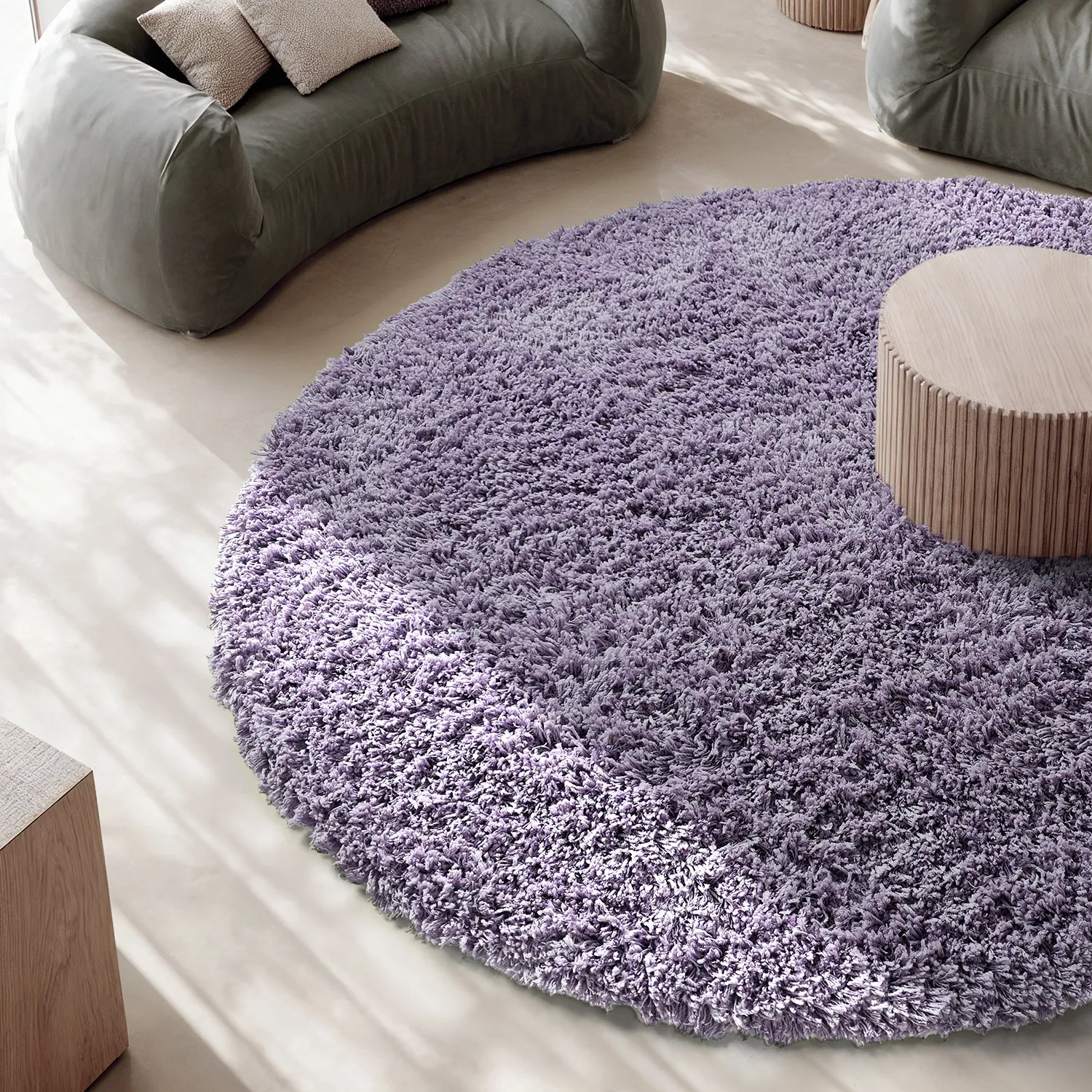 Tapete redondo - Combarro Solid Cotton Shaggy (roxo claro)