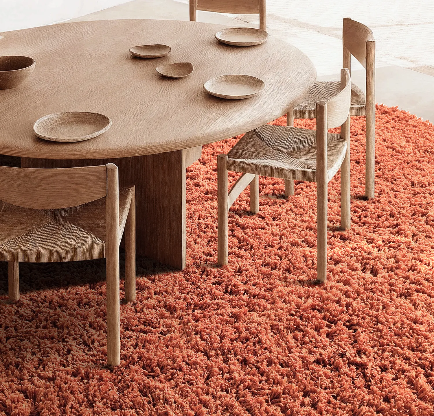 Tapete redondo - Combarro Solid Cotton Shaggy (laranja claro)