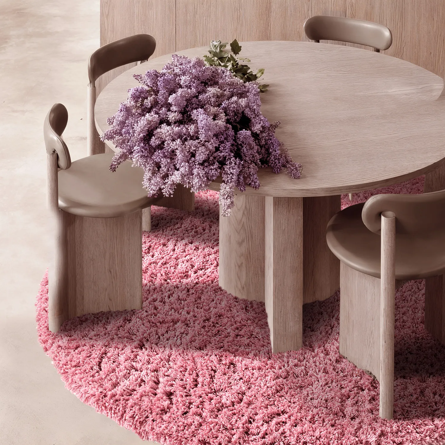 Tapete redondo - Combarro Solid Cotton Shaggy (rosa claro)