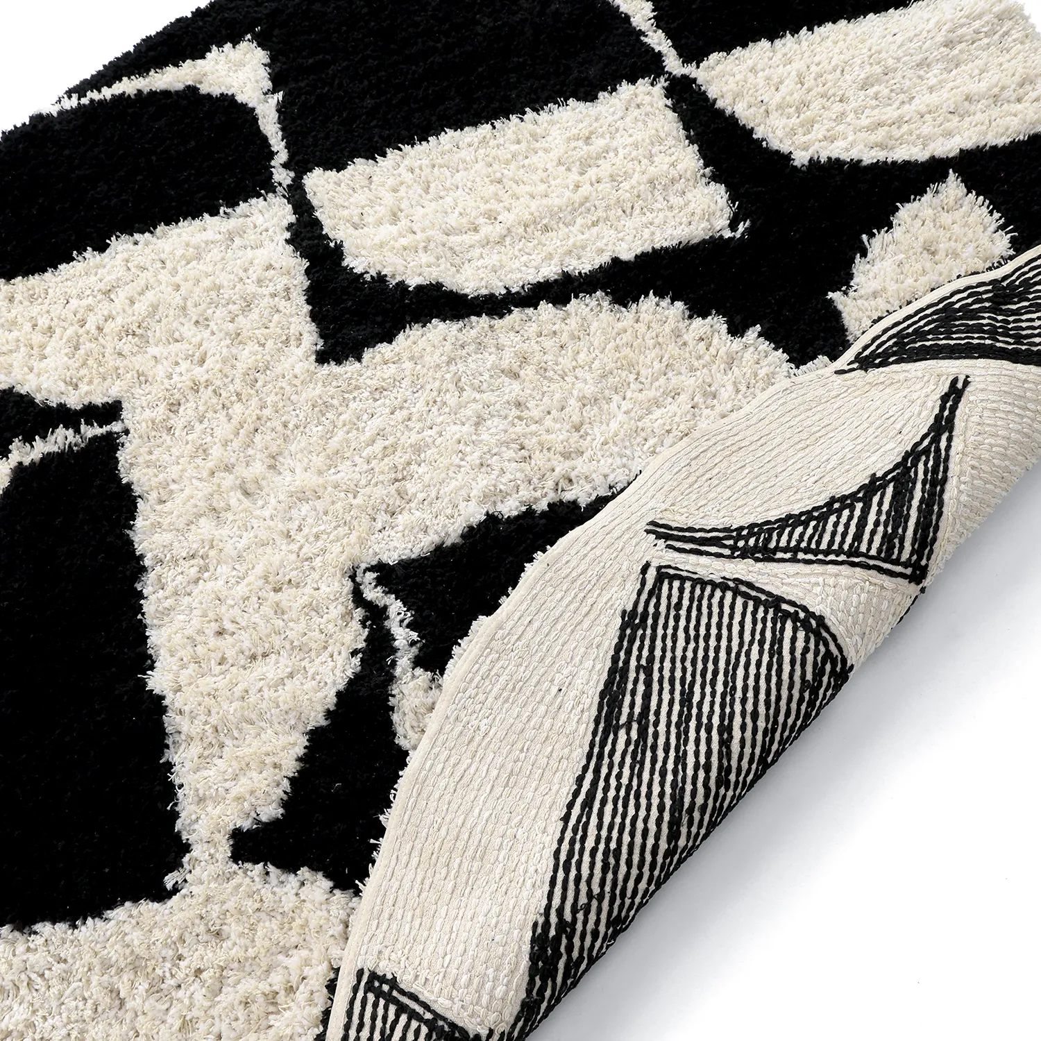 Tapete redondo - Marvao Natural Cotton Shaggy (branco sujo/preto)