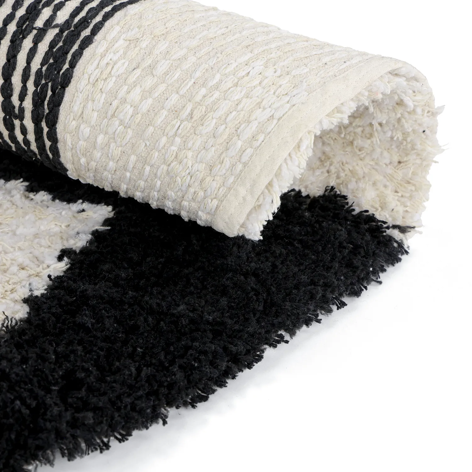 Tapete redondo - Marvao Natural Cotton Shaggy (branco sujo/preto)