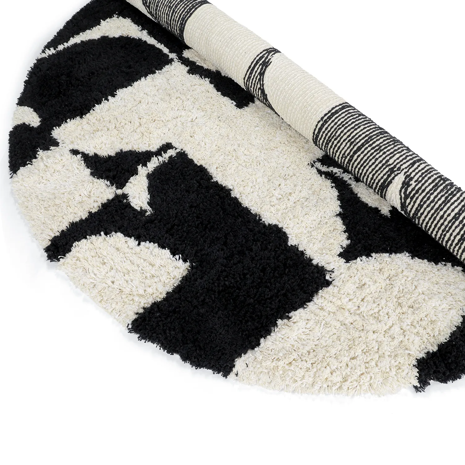 Tapete redondo - Marvao Natural Cotton Shaggy (branco sujo/preto)