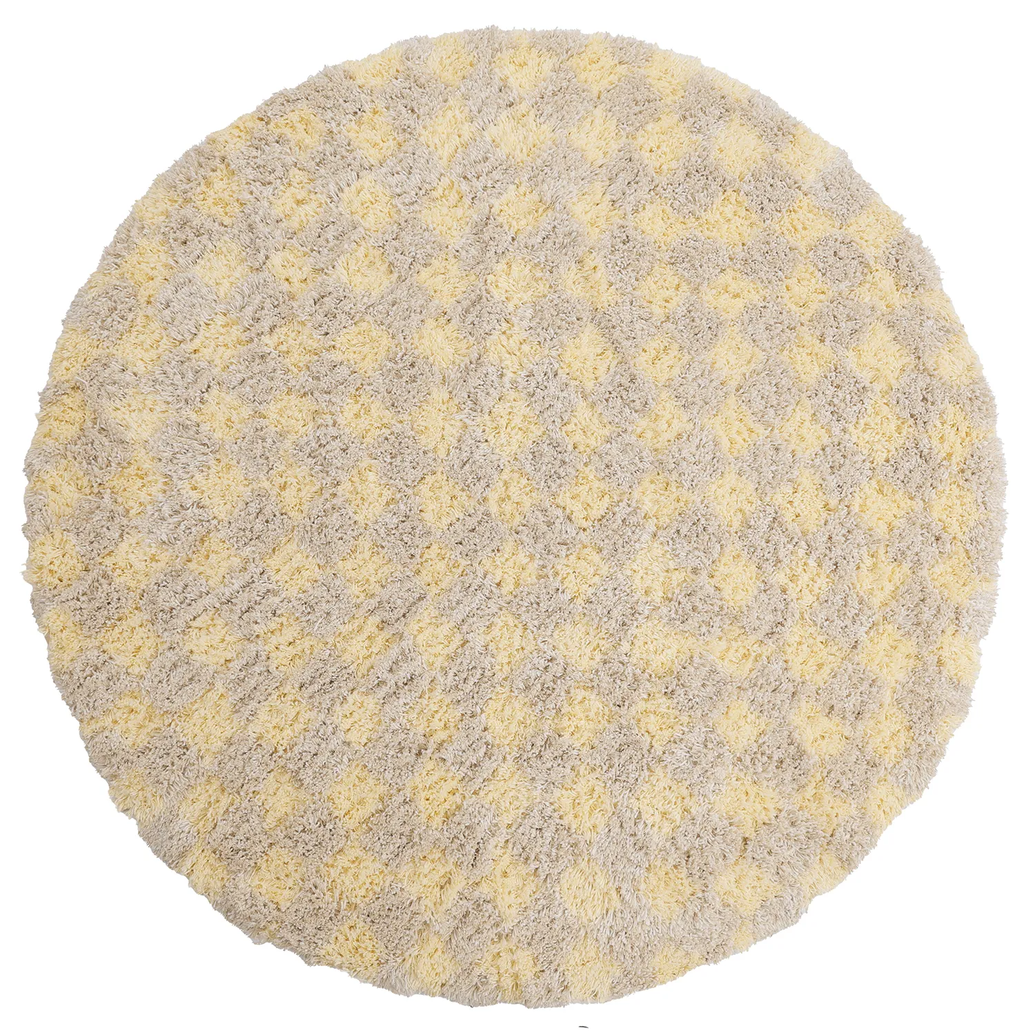 Tapete redondo - Methoni Check Cotton Shaggy (creme/amarelo claro)