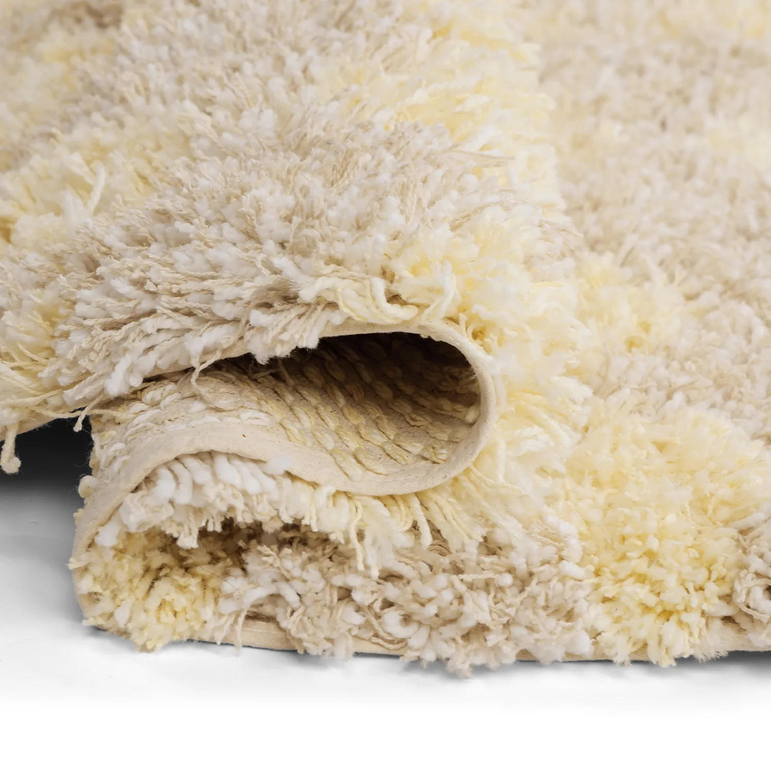 Tapete redondo - Methoni Check Cotton Shaggy (creme/amarelo claro)