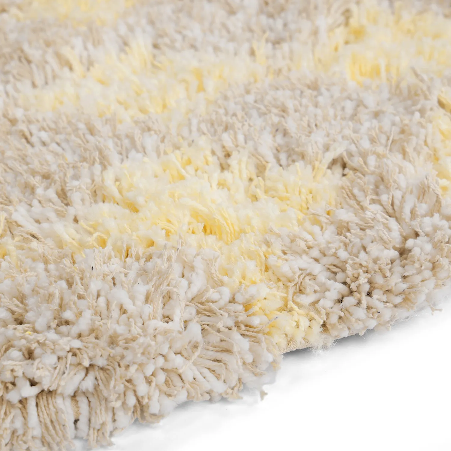 Tapete redondo - Methoni Check Cotton Shaggy (creme/amarelo claro)