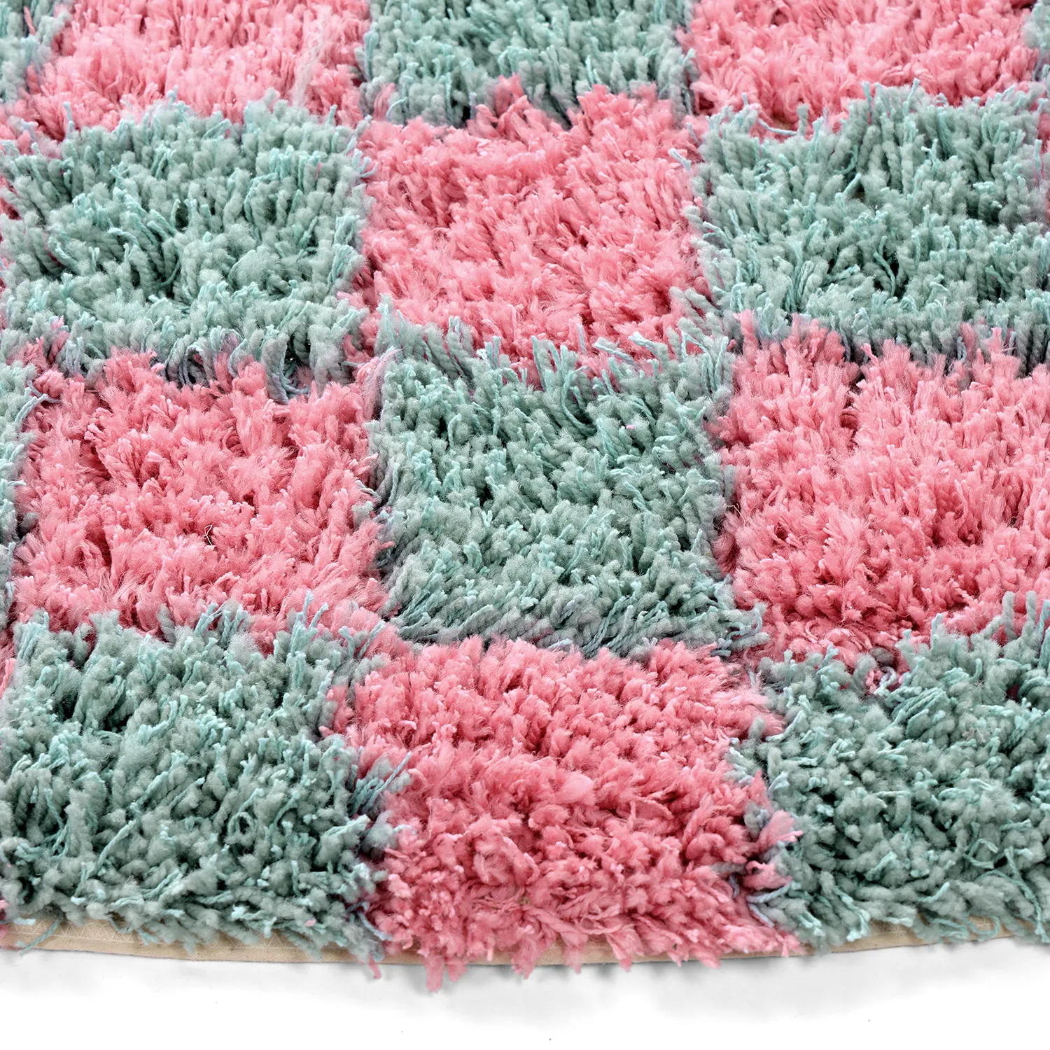 Tapete redondo - Methoni Check Cotton Shaggy (azul claro/rosa claro)