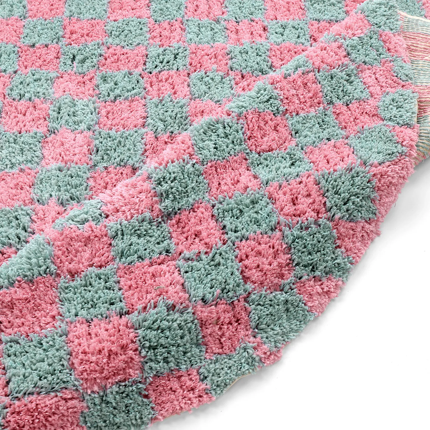 Tapete redondo - Methoni Check Cotton Shaggy (azul claro/rosa claro)