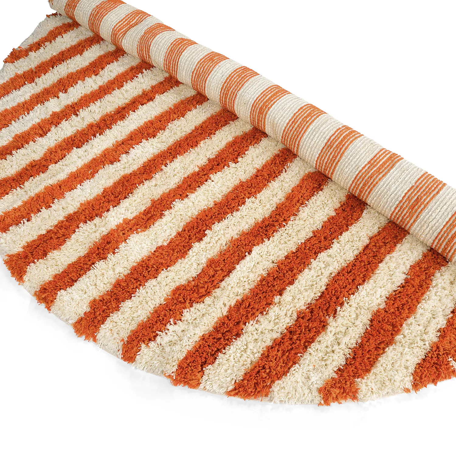 Tapete redondo - Thira Stripe Cotton Shaggy (amarelo claro/laranja claro)