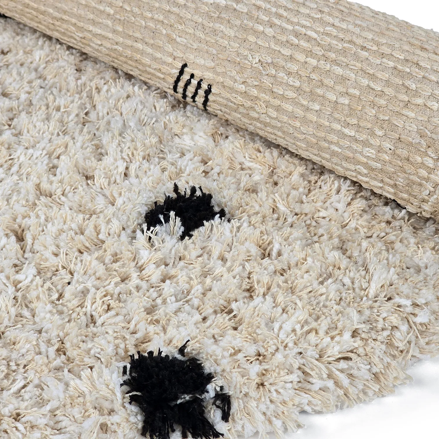 Tapete redondo - Soria Natural Cotton Shaggy (branco sujo/preto)