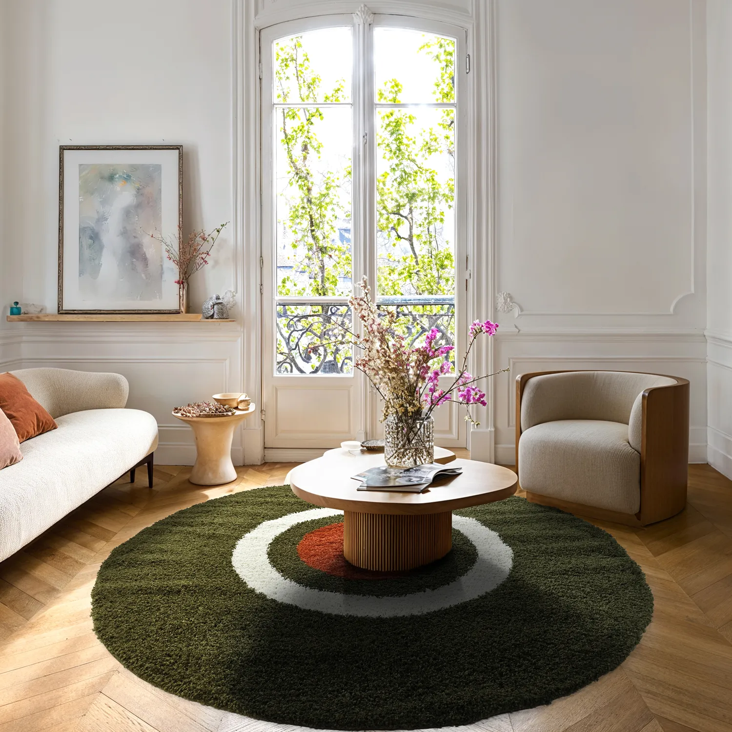 Tapetes redondos - Alsace (verde/branco/laranja)