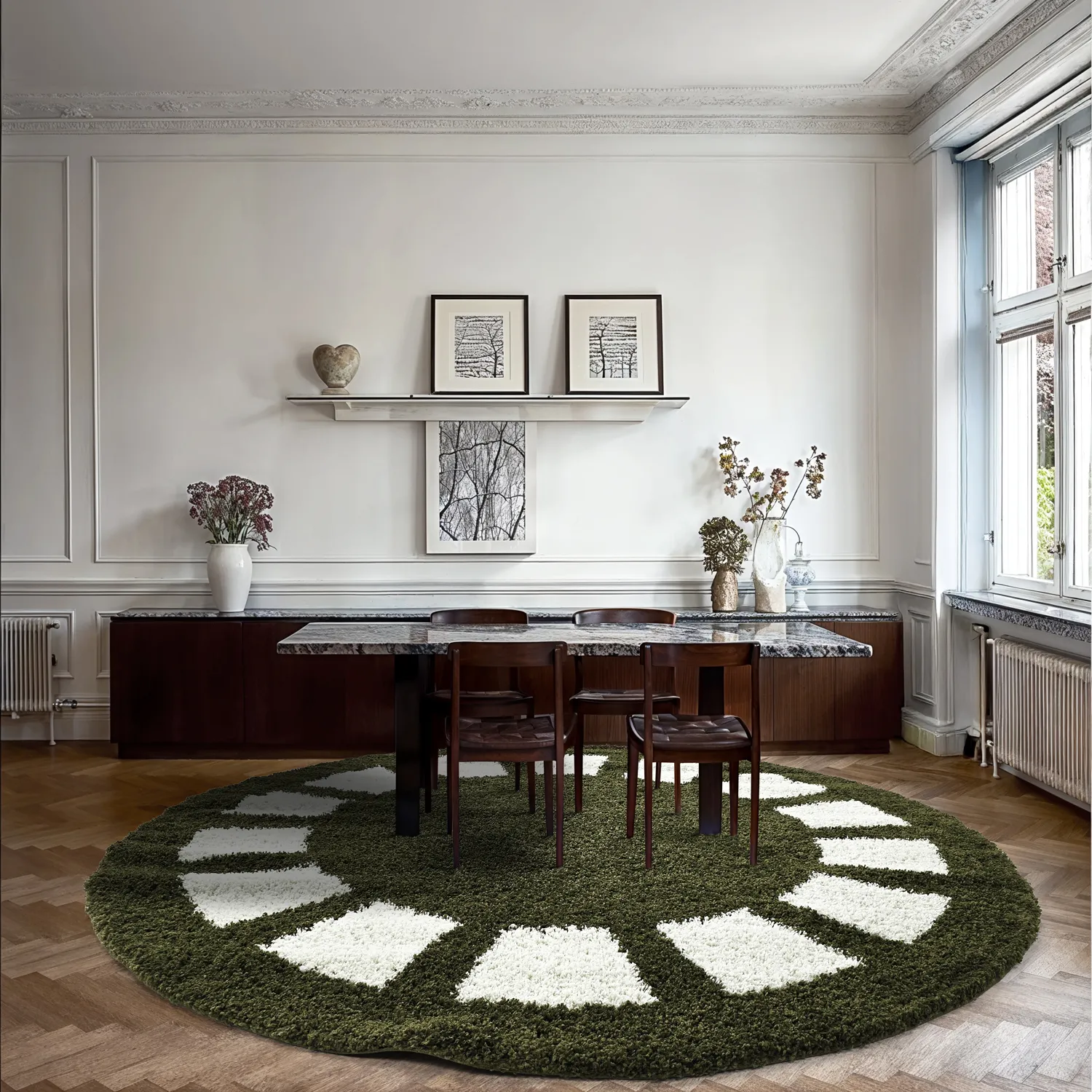 Tapetes redondos - Asilah (verde/branco)