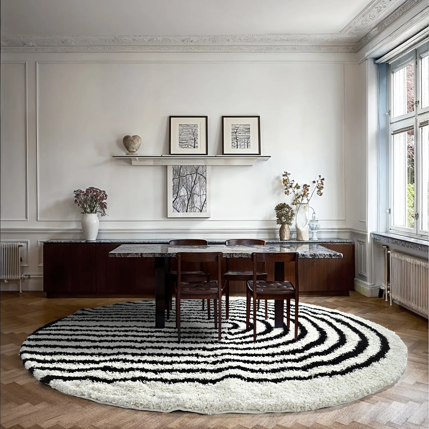 Tapetes redondos - Cluny (branco/preto)