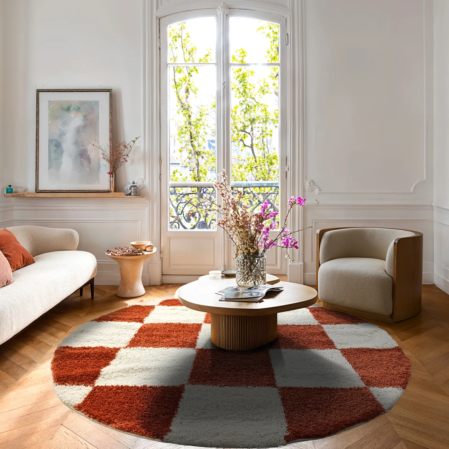 Tapetes redondos - Gordes (laranja/branco)