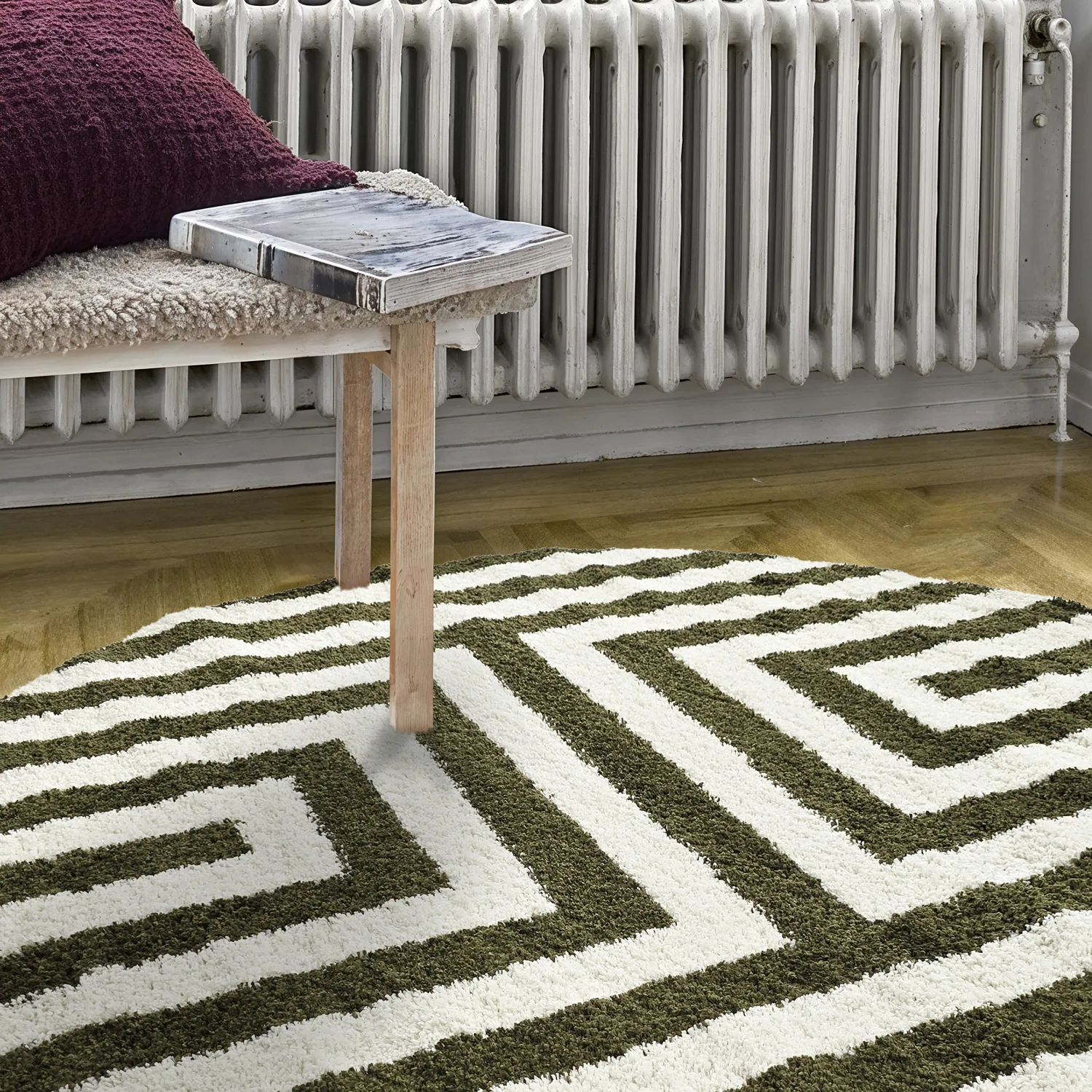 Tapetes redondos - Imilchil (branco/verde)