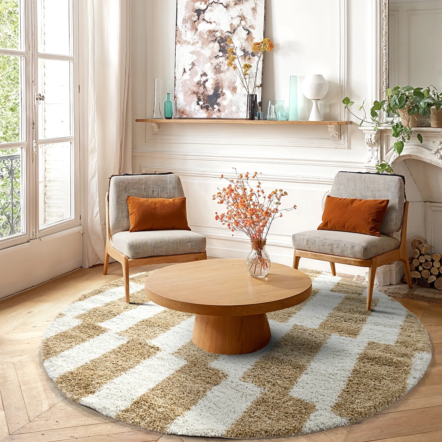 Tapetes redondos - Tamri (bege/branco)