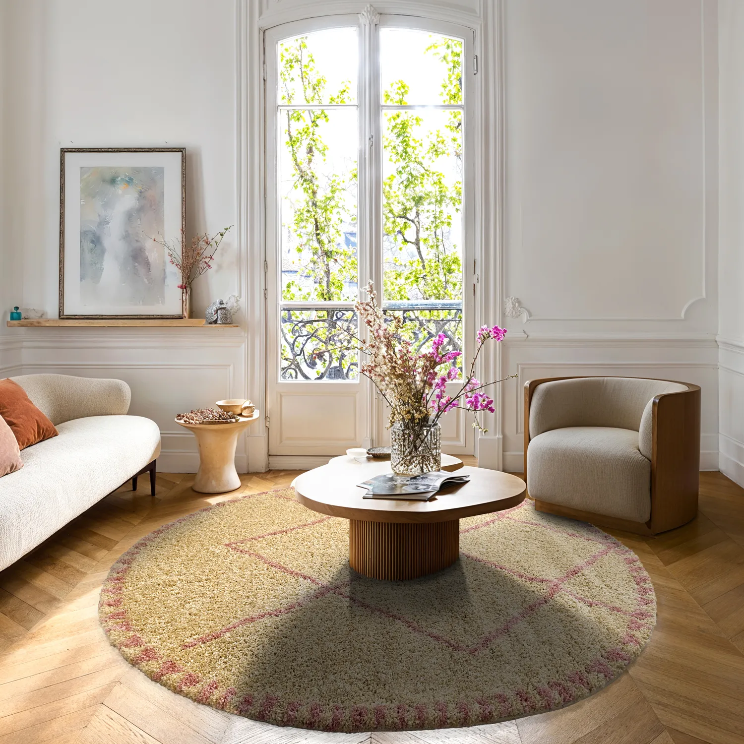 Tapetes redondos - Tiznit (bege/rosa)