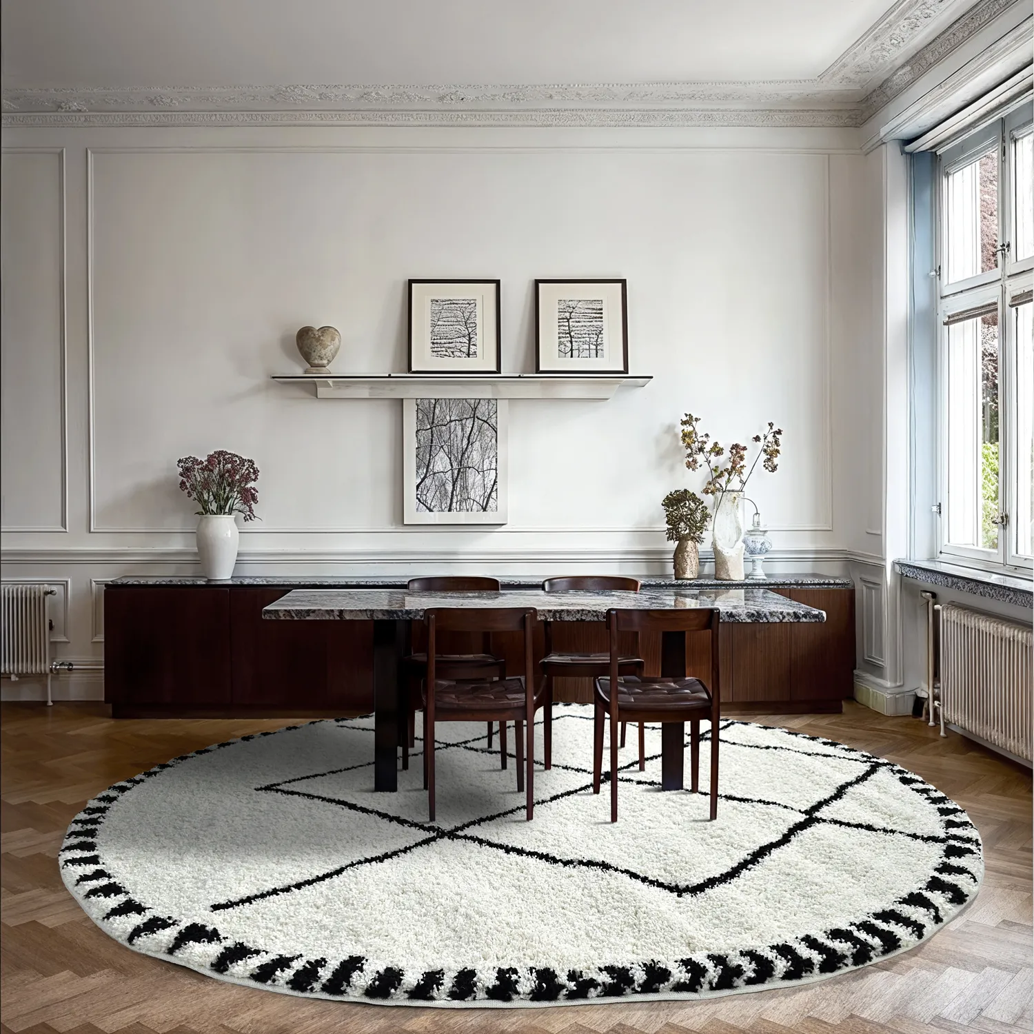 Tapetes redondos - Tiznit (branco/preto)