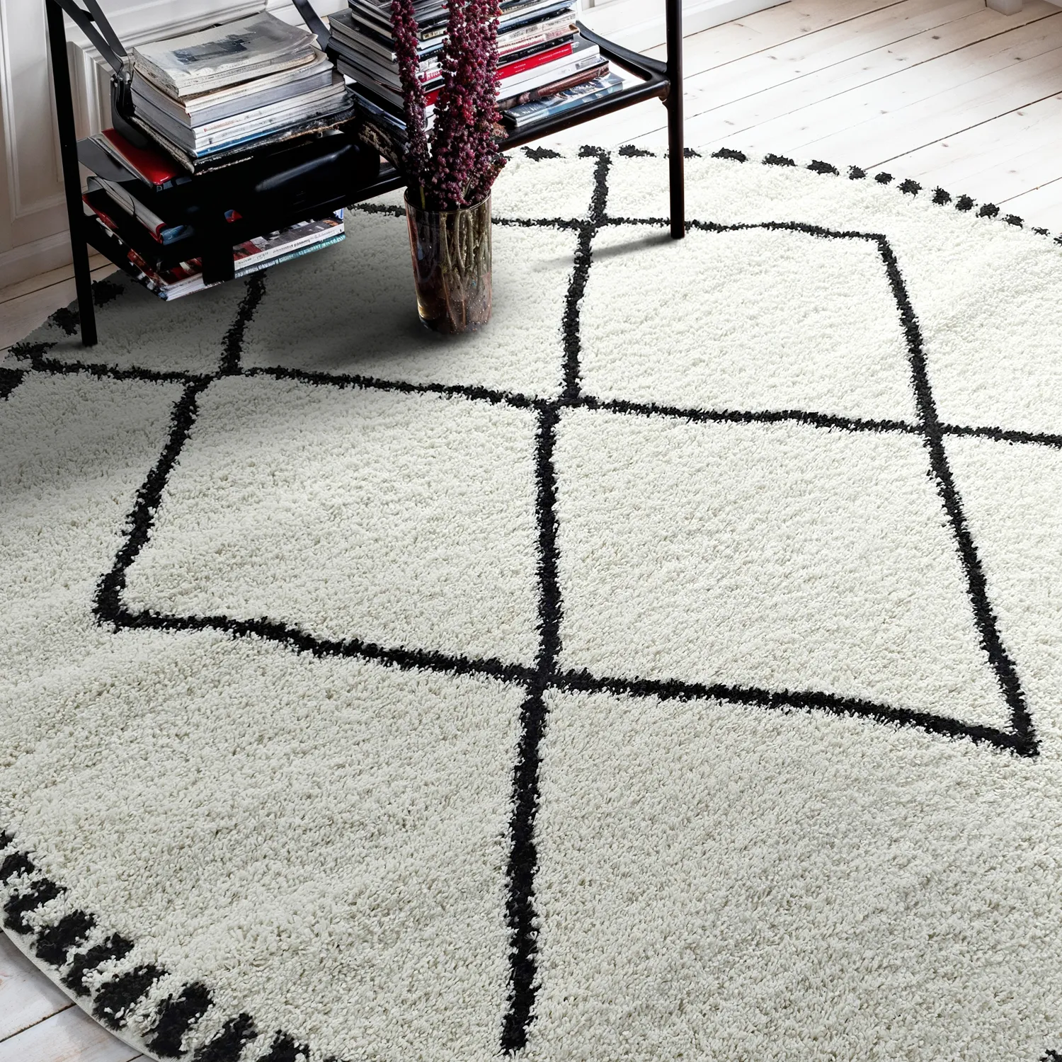 Tapetes redondos - Tiznit (branco/preto)