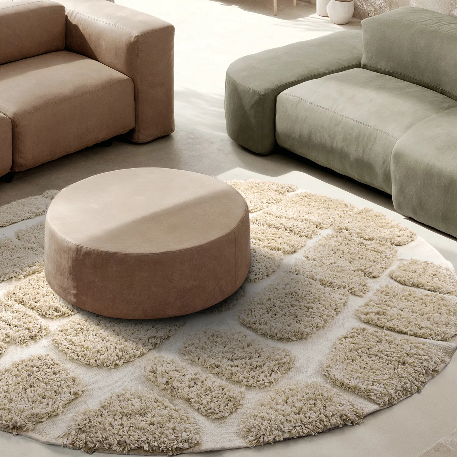 Tapete redondo - Otranto Natural Cotton Shaggy (off white)