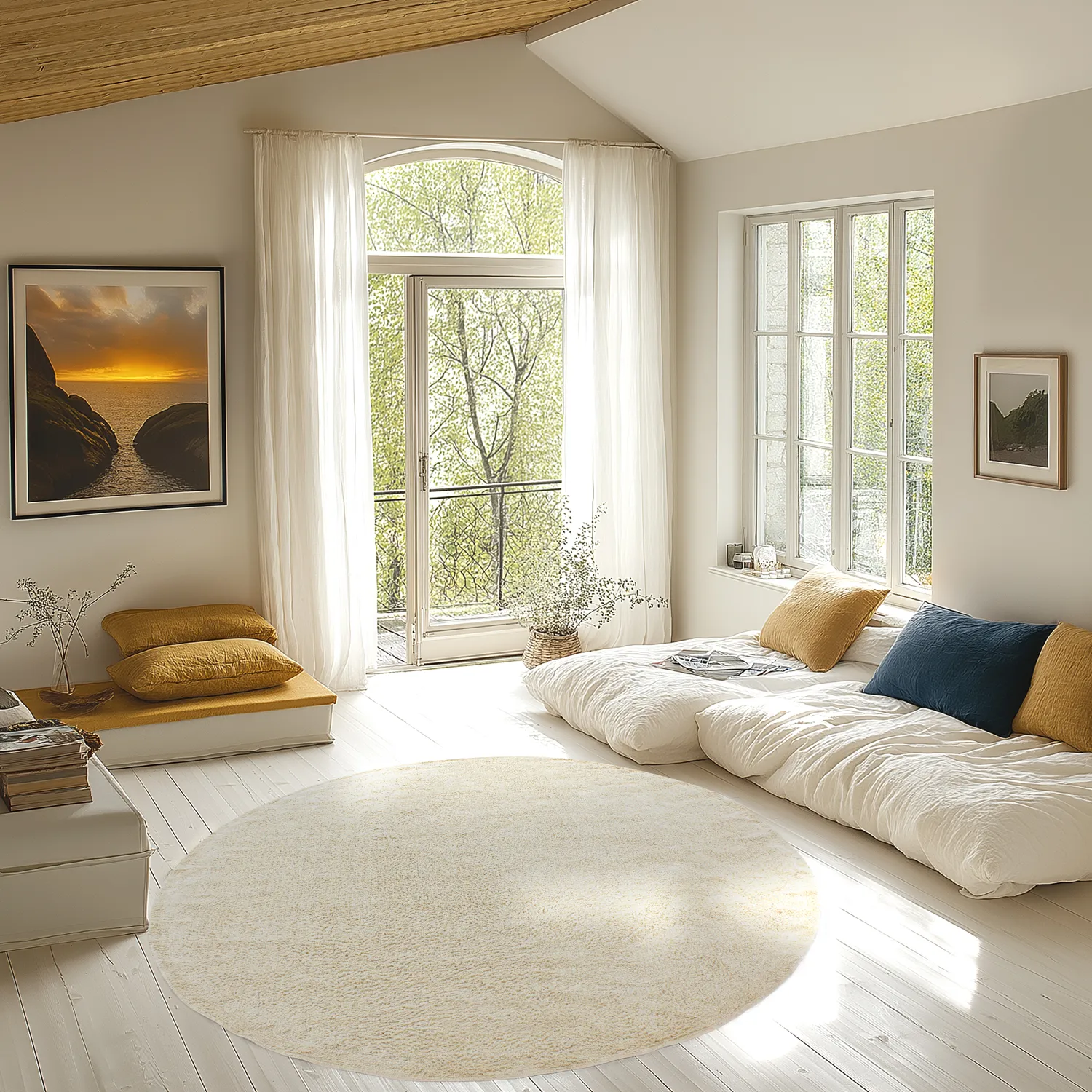 Tapete redondo - Celina Natural Cotton Shaggy (offwhite/bege)