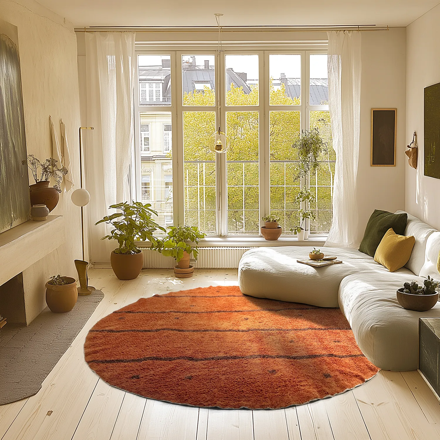 Tapete redondo - Leora Natural Cotton Shaggy (laranja/marrom)
