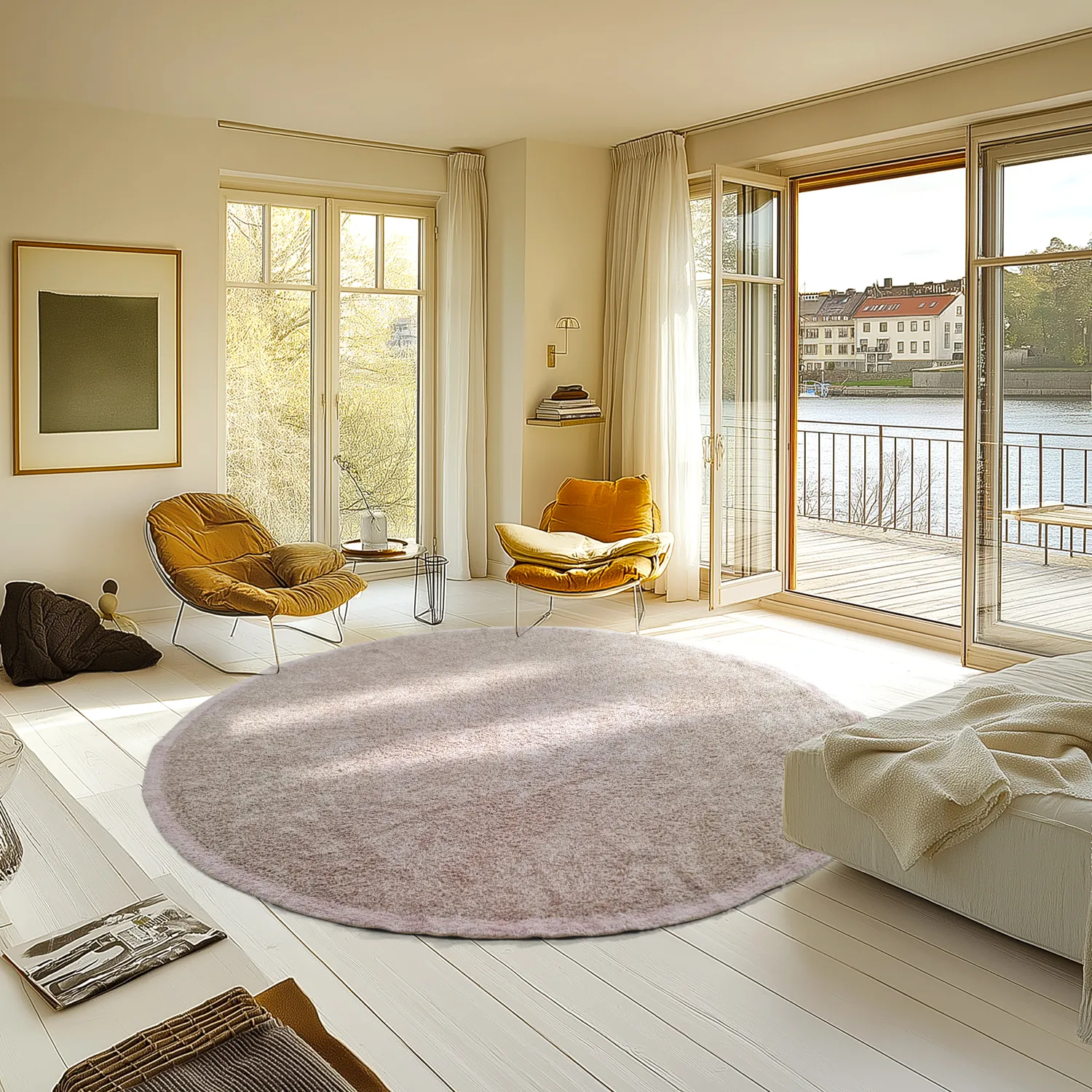 Tapete redondo - Celina Natural Cotton Shaggy (taupe/lavanda)