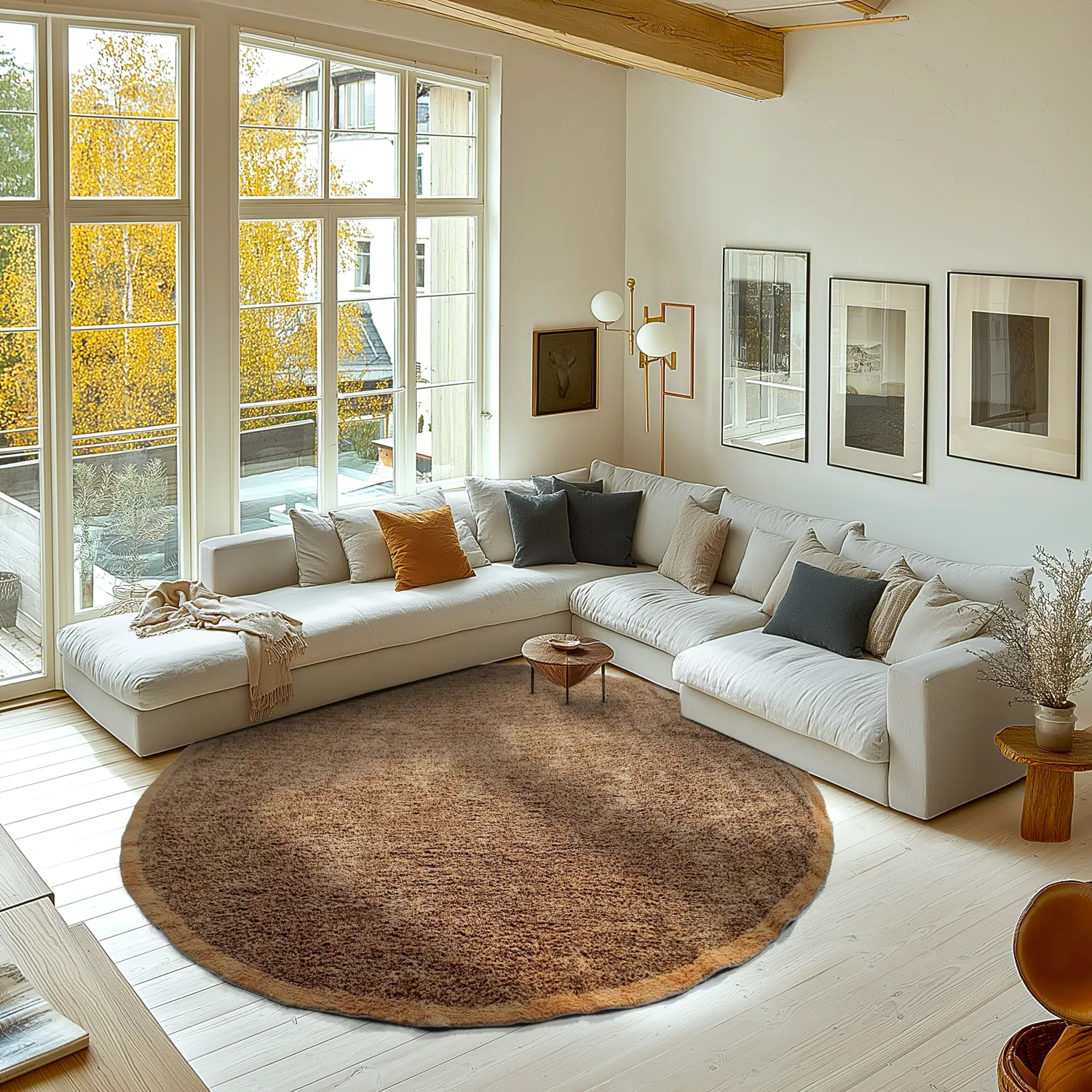 Tapete redondo - Celina Natural Cotton Shaggy (marrom/laranja)