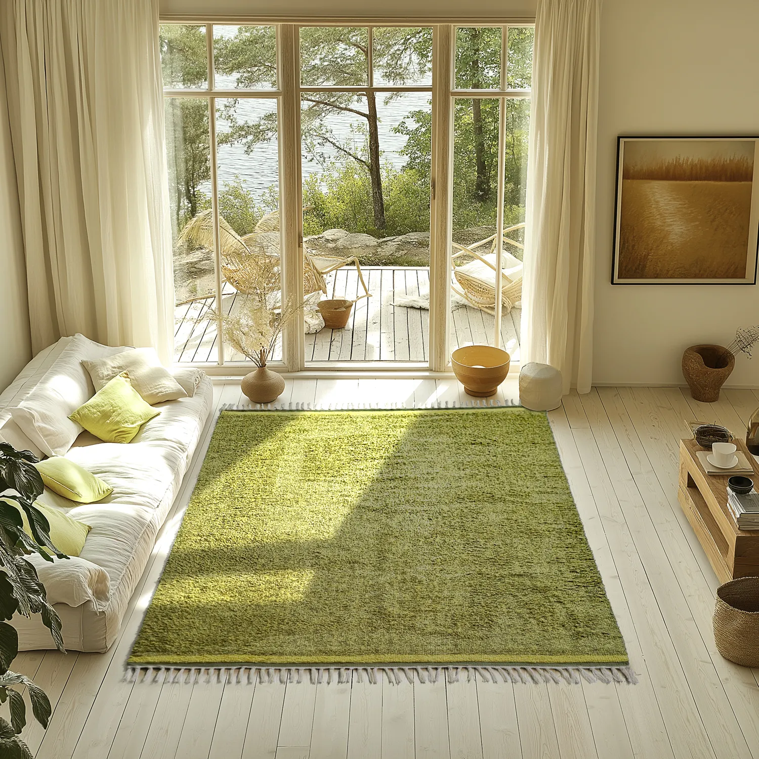 Tapetes felpudos - Celina Natural Cotton Shaggy (verde/amarelo)
