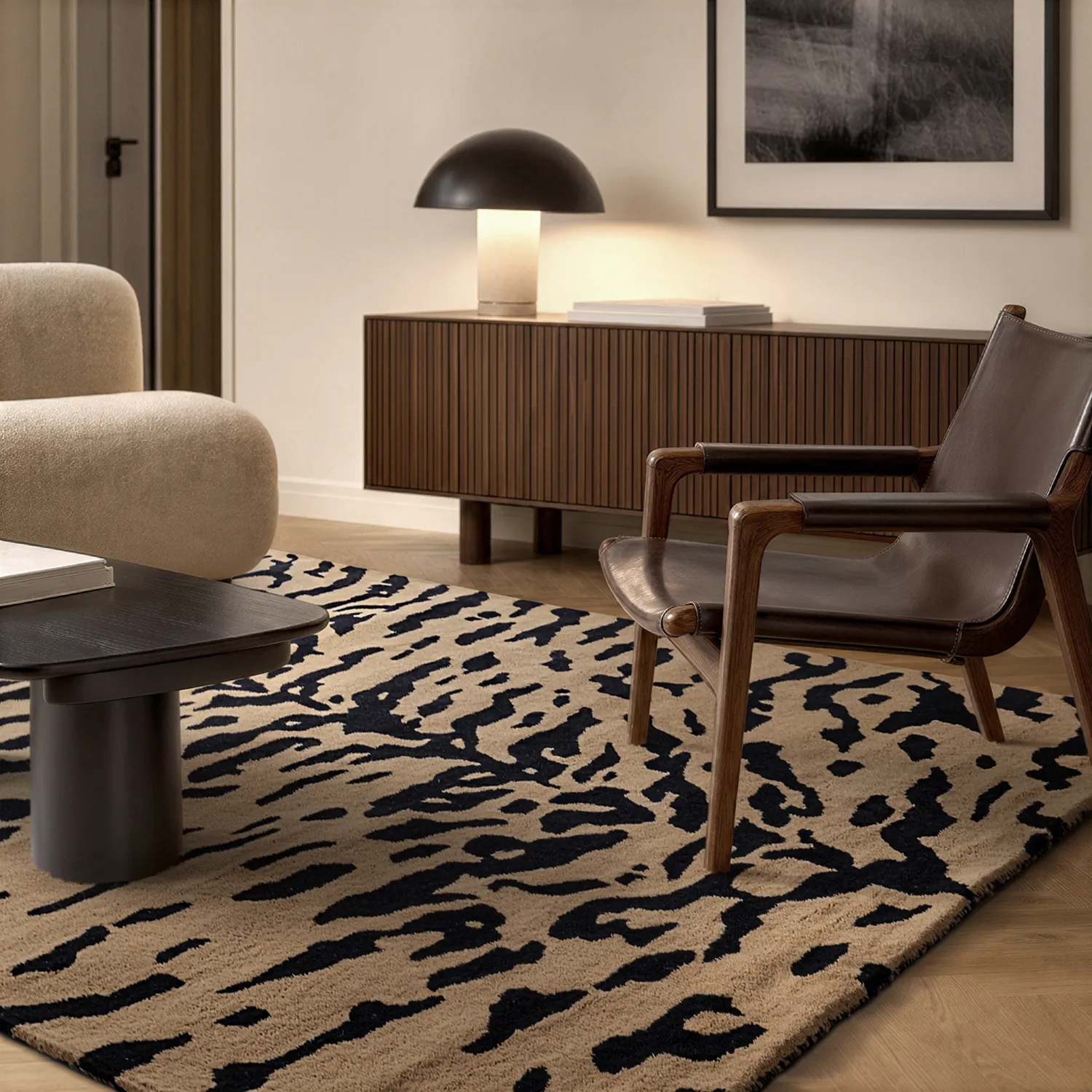 Tapetes felpudos - Zebra Tufted Wool Premium (bege/preto)