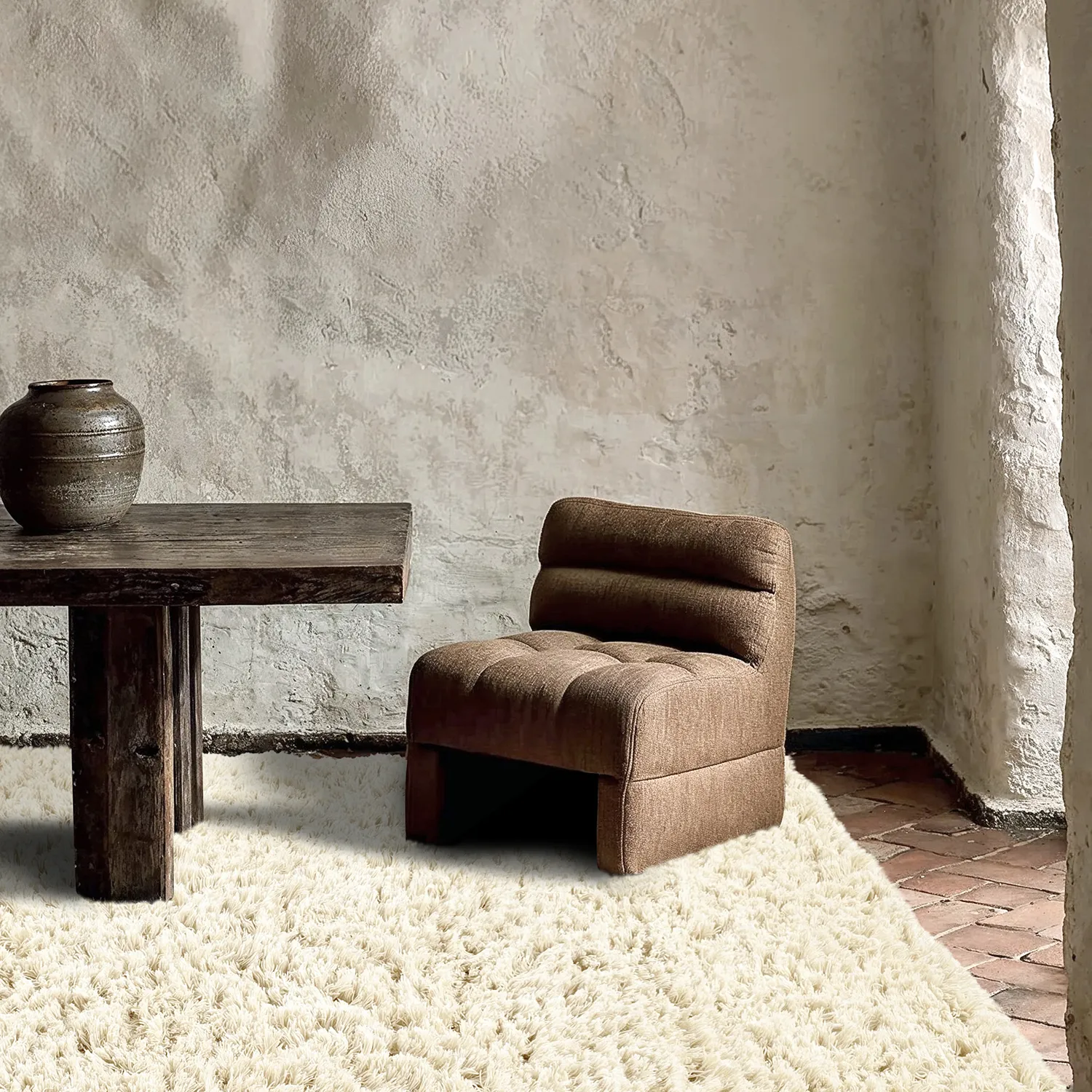 Tapetes felpudos - Fassale Hand Woven Wool Shaggy (branco)