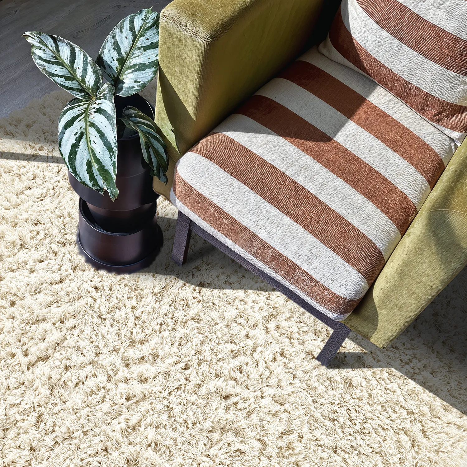 Tapete redondo - Fassale Hand Woven Wool Shaggy (branco)