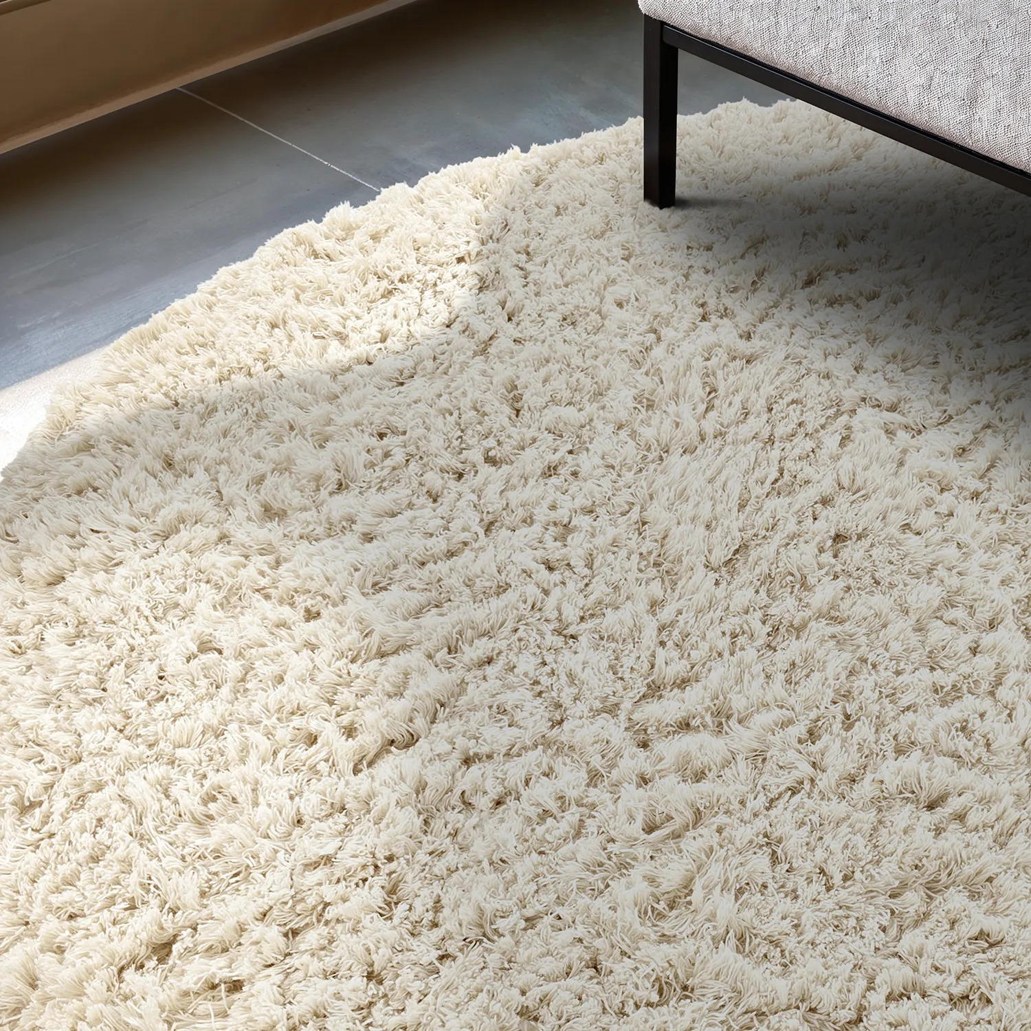 Tapete redondo - Fassale Hand Woven Wool Shaggy (branco)