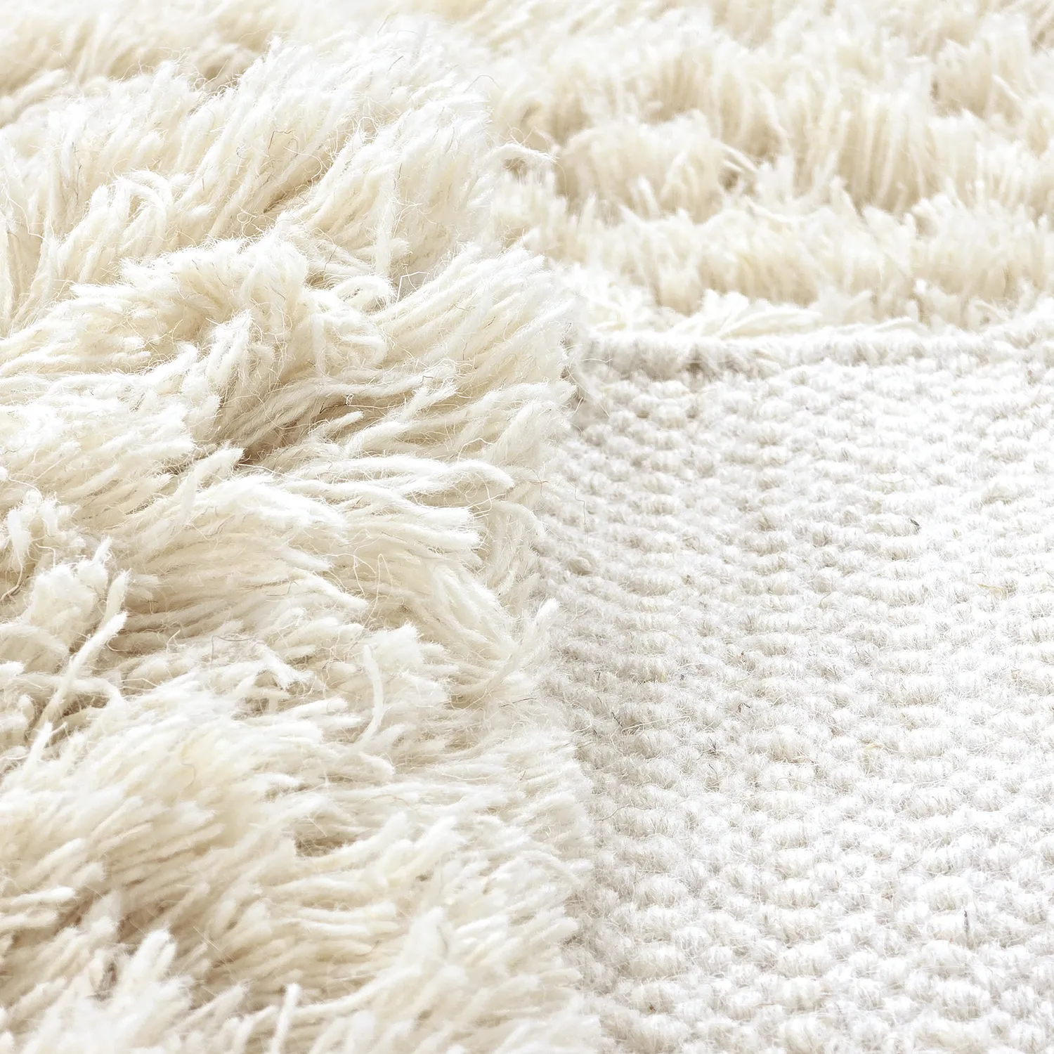 Tapete redondo - Fassale Hand Woven Wool Shaggy (branco)