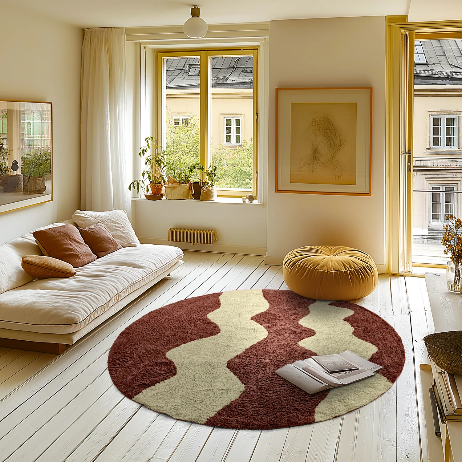 Tapete redondo - Amira Natural Cotton Shaggy (vermelho/bege)