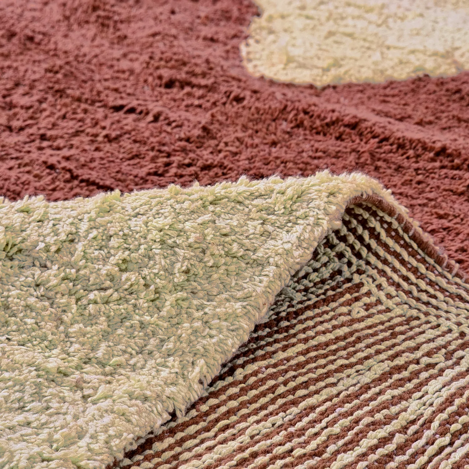 Tapete redondo - Amira Natural Cotton Shaggy (vermelho/bege)