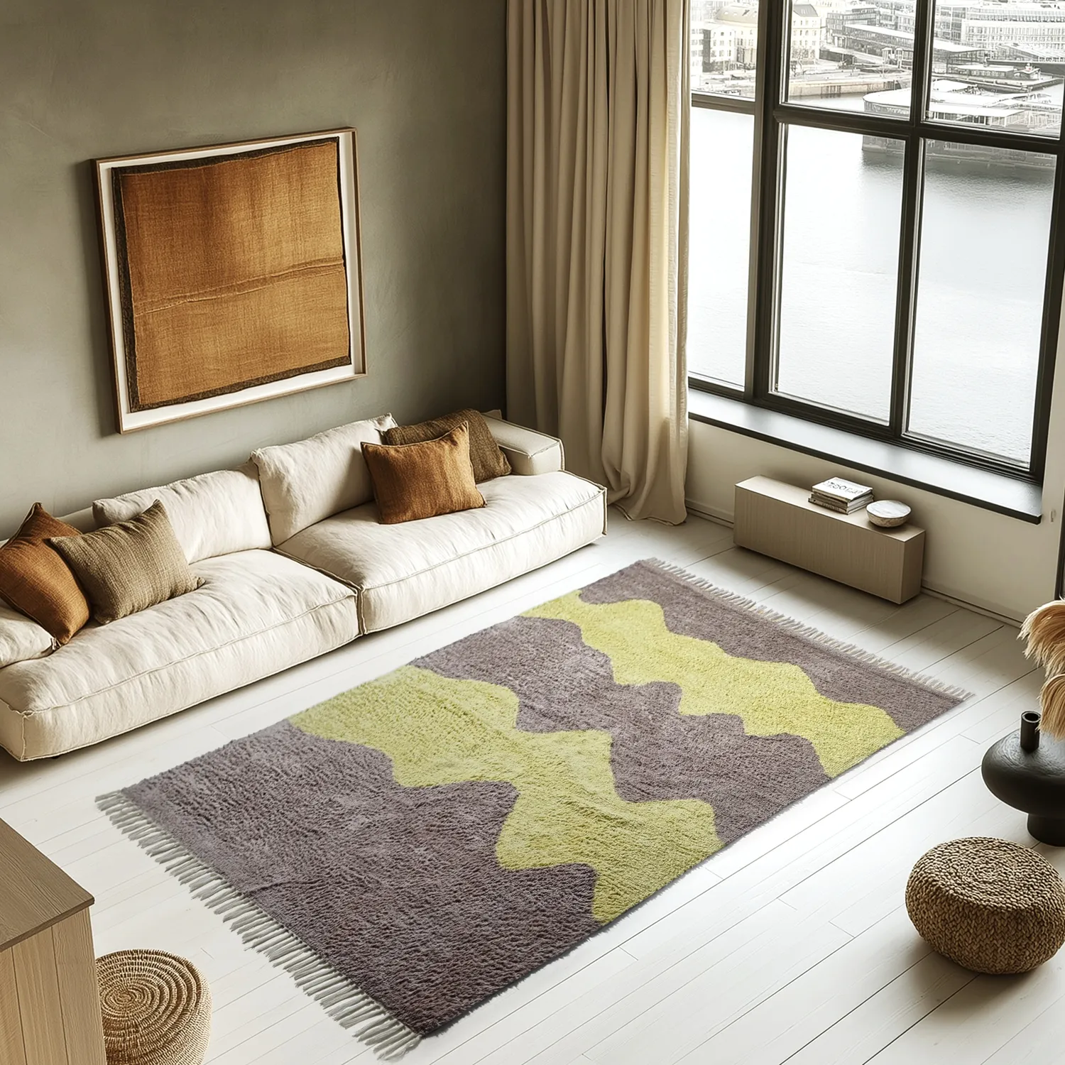 Tapetes felpudos - Amira Natural Cotton Shaggy (taupe/amarelo)