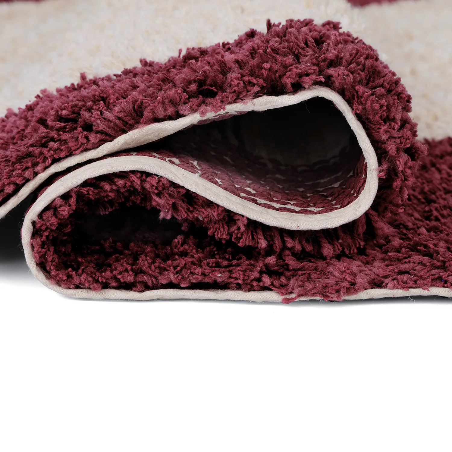 Tapetes felpudos - Begur Natural Cotton Shaggy (branco sujo/bordô)