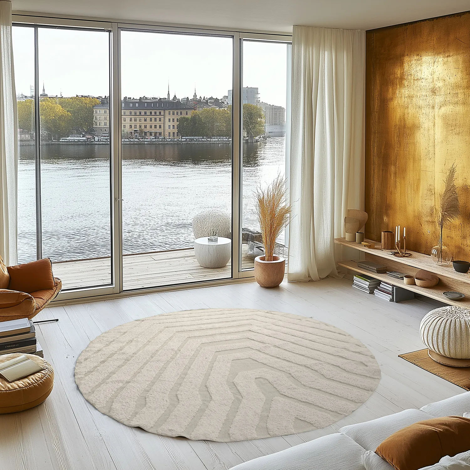 Tapete redondo - Callista Natural Cotton Shaggy (bege)